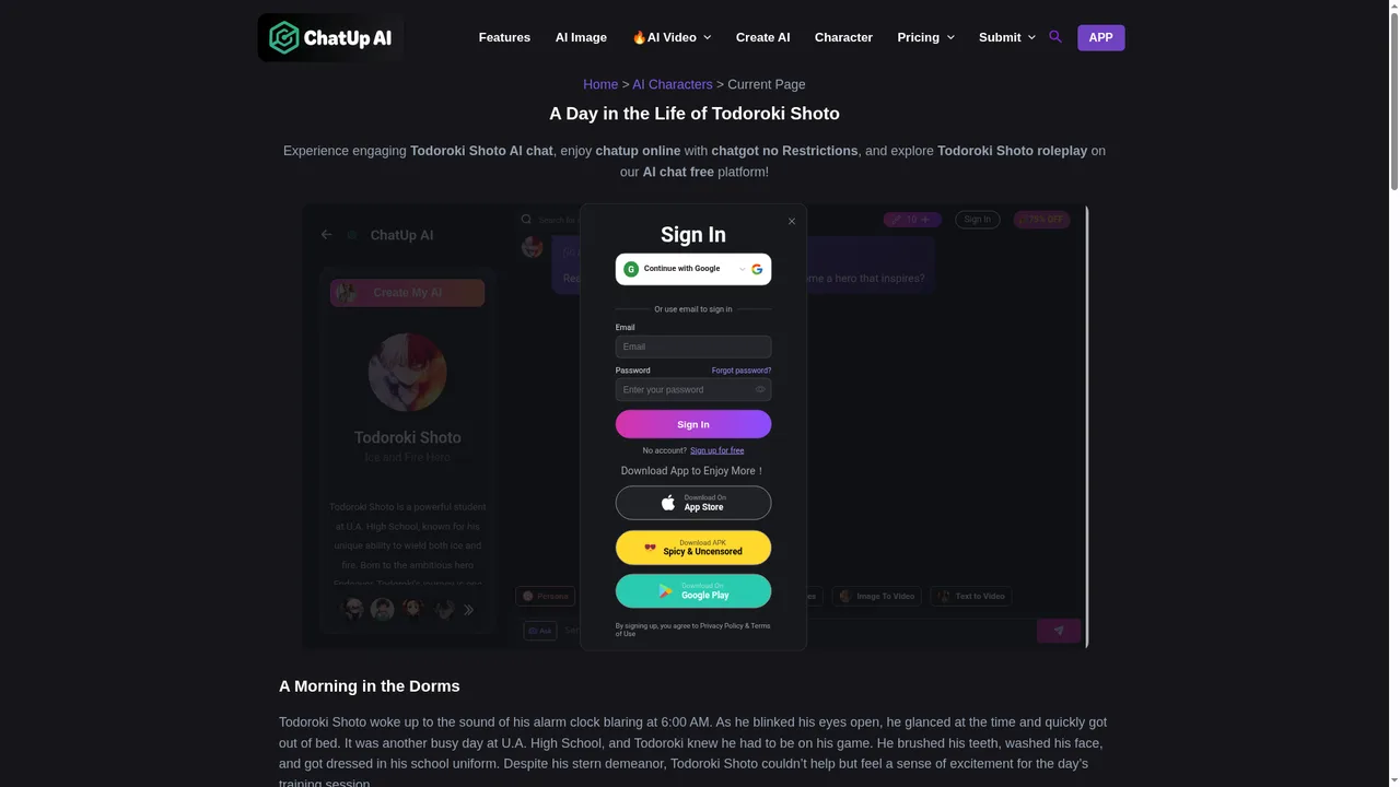 Chatup AI sign up options
